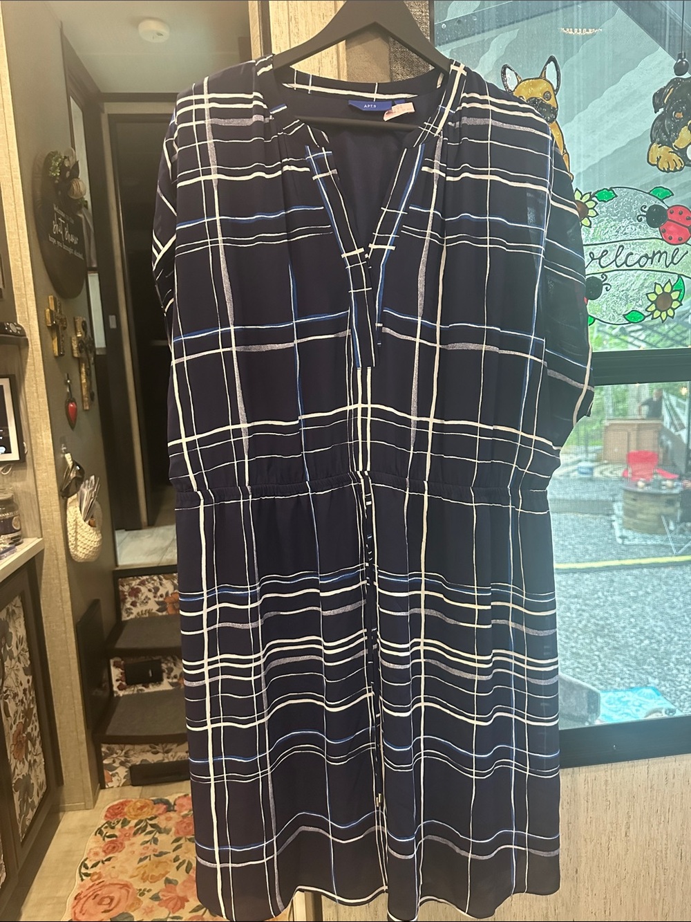 Apt. 9 Navy and White Plaid Midi Shirt Dress